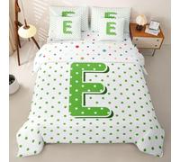 Homemissing Pallini Set Copripiumino 7 pezzi 260x220cm Lettera E | Pois Per Morbido Monogramma con piumino,lenzuola,federe,fodere per cuscini Verde Bianco Microfibra Decorazione Da Camera
