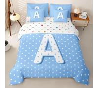 Homemissing Pallini Set Copripiumino 7 pezzi 260x220cm Lettera | Pois A Monogramma Bianco Blu Microfibra Decorazione Da Camera con piumino,lenzuola,federe,fodere per cuscini
