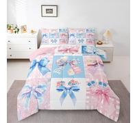 Homemissing Pastello Patchwork Set Piumini 230x220cm Cute Bow Piumino 4 Stagioni per ragazzi ragazze coquette estetica Letto Trapuntato Plaid & Floral Room Decor traspirante morbido leggero