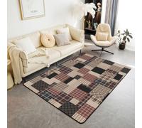 Homemissing Patchwork Agriturismo Tappeto Camera da Letto 100x150cm | Stripe Plaid Moderno Lavabile Rettangolare Southwestern Aztec Tappeto da Interno rustico Cabina Non-slip Polyester marrone
