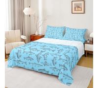 Homemissing Pesce Pike Bambini Bass Big Fish Set Lenzuola 135x200cm Pesca e Caccia Lenzuolo per Bambini Ragazze Camera da letto Teal Blu Decor Microfibra Ultra morbido traspirante