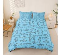 Homemissing Pesce Pike Set Copripiumino 200x200cm Bass Big Fish Copripiumini per ragazzi ragazze pesca e caccia Copripiumone Morbido 3 pezzi Teal Blu Decorazione camera