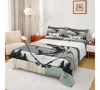 Homemissing Pesce Pike Tutta la stagione Bass Big Fish Set Lenzuola 135x200cm con 2 Cuscini Pesca e Caccia Bambini Biancheria da letto Camper Camera da letto Decorazione Legno Grain Lenzuolo