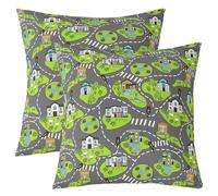 Homemissing Playing Auto Copricuscini 2 Pcs 55x55cm | Road Building per Divano Sedia Cuscini Road e Traffic morbido Autotone animato City Map Poliestere Copricuscini per divano