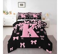 Homemissing Ragazze carino arco Letto Trapuntato lettera iniziale K Set Piumini 230x220cm per bambini ragazzi nero rosa coquette bowknot decorazione camera da letto monogrammata
