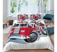 Homemissing Ragazzo camion dei pompieri Copripiumini modello rosso del camion dei pompieri Copripiumone Morbido macchina che stampa Set Copripiumino 260x220cm camion dei pompieri