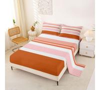 Homemissing retro Striped Set Lenzuola Letto 4 Pezzi 155x205cm | Strisce per materassi alti 40cm Vintage con 2 Federe 51x75cm Bianco e arancione Lavabile a 30°
