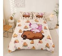 Homemissing Rosa Axolotl Set Copripiumino 120x150cm ragazzi ragazze carino Capybara Copripiumone Morbido traspirante morbido Kawaii animale Copripiumini Cartoon Microfibra gialla 2 pezzi