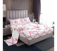 Homemissing Rosa Bow Lenzuolo Lettera Fiori monogrammato Set Lenzuola 135x200cm 2 pezzi personalizzato iniziale K Coquette Bow Knot traspirante morbido leggero