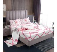 Homemissing Rosa Bow Lenzuolo Lettera Fiori per monogrammato Set Lenzuola 150x200cm personalizzato iniziale un nodo di arco di coquette traspirante morbido leggero