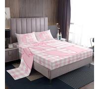 Homemissing Rosa Bow Lenzuolo ragazzi lettera iniziale G Set Lenzuola 90x190cm traspirante morbido Buffalo controllo carino Bowknot Plaid camera da letto monogrammata