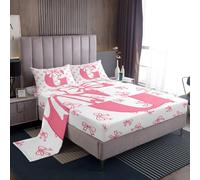 Homemissing Rosa Bow Lenzuolo ragazzi ragazze carino Bowknot Set Lenzuola 90x190cm traspirante morbido lettera iniziale G 3 pezzi monogrammato camera da letto principessa