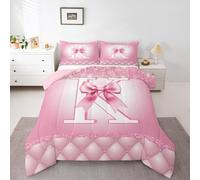 Homemissing Rosa Bowknot Bambini Letto Trapuntato Lettera iniziale K Set Piumini 230x220cm Principessa Glitter Camera da letto Arco Alfabeto Decorazione Microfibra Ultra morbido traspirante