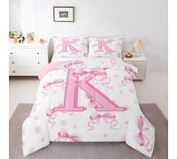 Homemissing Rosa Bowknot Letto Trapuntato lettera iniziale K Set Piumini 230x220cm per bambini ragazzi ragazze arco alfabeto principessa fiore amore cuori in microfibra