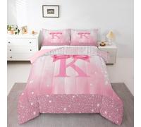 Homemissing rosa Bowknot Letto Trapuntato, personalizzato iniziale K Set Piumini 230x220cm principessa Glitter ragazzi ragazze arco alfabeto adolescenti camera da letto arredamento microfibra