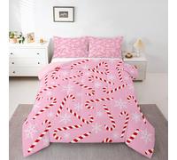 Homemissing Rosa Buon Natale Bambini Letto Trapuntato Xmas Candy Cane Set Piumini 230x220cm Fiocchio di neve Decorazione Camera da letto Microfibra Ultra morbida traspirante