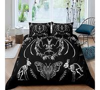 Homemissing Scheletro Bat Skull Copripiumone Morbido Bohemian Moth Scheletro Gotico Copripiumini Ragazzi e Ragazze Halloween Tema Horror Set Copripiumino 200x200cm