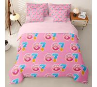 Homemissing Sei Sette 6 7 Set Copripiumino 7 pezzi 230x220cm a Goccia | Crema con piumino,lenzuola,federe,fodere per cuscini Per Ragazzi Ragazze Sei Sette Donuts Granelle Microfibra