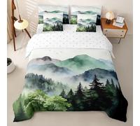 Homemissing Set completo di biancheria da letto con copripiumino per letto singolo, 7 pezzi, per bambini, donne, uomini, montagne nebbiose, boschi e natura, 1 copripiumino, 1 lenzuolo piatto, 1