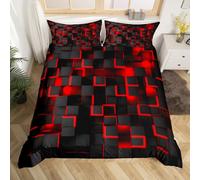 Homemissing Set con copripiumino con motivo geometrico leggero in rosso e nero, per bambini, ragazzi e adulti, decorazione per la camera, set da 3 pezzi, per letto King Size