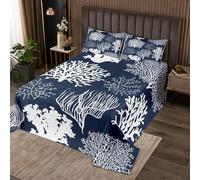 Homemissing Set copriletto trapuntato con alghe costiere e oceano, per bambini, ragazzi e ragazze, decorazione per camera da letto, vita marina, copriletto, spiaggia hawaiana, 3 pezzi, per letto
