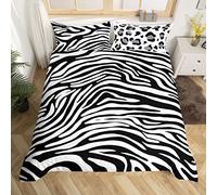 Homemissing Set Copripiumino 200x200cm Zebra Stripe Copripiumone Morbido Leopard Pattern Utilizzato per Decorare 3D Wildlife Skin Texture Decorazione Copripiumini Pelliccia Nero e Bianco