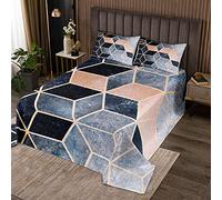 Homemissing Set copripiumino geometrico per ragazze ragazzi bambini set trapunta marmo colorato blu rosa cubo copriletto trapuntato astratto griglia geometria ombré trapuntato matrimoniale 3 pezzi