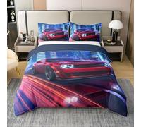 Homemissing Set copripiumino in cotone con auto sportiva rossa, per bambini, ragazzi e ragazze, moderno, decorazione per la camera, senza imbottitura
