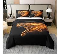 Homemissing Set copripiumino in cotone leopardato per letto matrimoniale, per bambini, con stampa di ghepardo e safari, per ragazzi e ragazze, con motivo fiamma, decorazione per la camera, senza