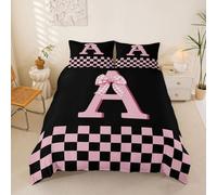 Homemissing Set copripiumino per culla con fiocco rosa e nero, per bambini e bambine, con lettera iniziale A, decorazione per camera da letto, 2 pezzi