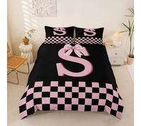 Homemissing Set copripiumino per culla con fiocco rosa e nero, per bambini e bambine, con lettera S, decorazione per camera da letto, 2 pezzi