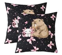 Homemissing Set di 2 federe decorative per cuscini da 60 x 60 cm, motivo a pois, per interni ed esterni, con fiocco rosa, super morbide