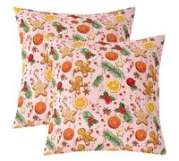 Homemissing Set di 2 federe natalizie rosa per bambini con omino di pan di zenzero, ultra morbide, decorazione natalizia con fiocco di neve, decorazione per la stanza, in morbida microfibra, 55 x 55