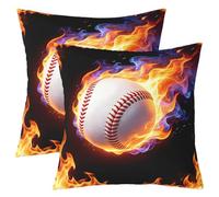 Homemissing Set di 2 federe per cuscini con motivo baseball e fuoco, 55 x 55 cm, per letto, divano, sedia, softball