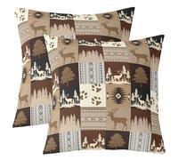 Homemissing Set di 2 federe per cuscini con orso, 55 x 55 cm, decorazione per divano, stile rustico, motivo cervi, caccia al cervo, motivo scozzese sud-occidentale, colore: foglia di tè e marrone