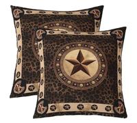 Homemissing Set di 2 federe per cuscini con stampa rustica leopardata vintage occidentale Texas con stelle marrone occidentale azteco per divano, federa per cuscino per camera da letto, 45 x 45 cm