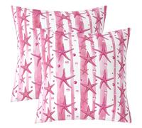 Homemissing Set di 2 federe per cuscini con stelle marine rosa, per l'estate, la spiaggia, l'oceano, le strisce geometriche, per interni ed esterni, super morbide, 45 x 45 cm