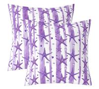 Homemissing Set di 2 federe per cuscini con stelle marine viola, per l'estate, la spiaggia, l'oceano, le strisce geometriche, per interni ed esterni, super morbide, 60 x 60 cm