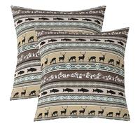 Homemissing Set di 2 federe per cuscini in stile occidentale azteco sudoccidentale, cervo e pesce, per divano, motivo geometrico, marrone, nero, blu, per bambini e ragazze, 55 x 55 cm