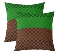 Homemissing Set di 2 federe per cuscino quadrate classiche con motivo geometrico e griglia per divano, camera da letto, decorazione (60 x 60 cm, verde/marrone)