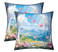 Homemissing Set di 2 federe quadrate per cuscini con farfalle, 45 x 45 cm, colore blu cielo, reversibile, per cuscini da montagna, decorazione per la casa, per divano e sedia