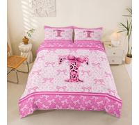 Homemissing Set di biancheria da letto 3 pezzi con copripiumino e 2 federe con cerniera e 2 federe per bambini e ragazze, leopardo rosa e lettera iniziale T