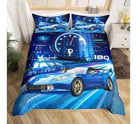 Homemissing Set di biancheria da letto con auto da corsa per bambini e ragazzi, 200 x 200 cm, con copripiumino e 2 federe, motivo auto sportive estreme, colore blu, 1 copripiumino con 2 federe