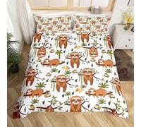 Homemissing Set di biancheria da letto con bradipo cartone animato bradipo copripiumino animali kawaii copripiumino per bambini con rami botanici copripiumino con 2 federe per letto matrimoniale