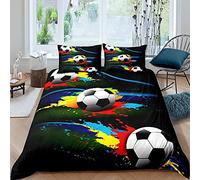 Homemissing Set di biancheria da letto con copripiumino a tema sportivo per bambini e ragazzi, motivo pallone da calcio, copriletto per la decorazione della stanza, colorato, 3 pezzi, per letto