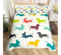 Homemissing Set di biancheria da letto con copripiumino colorato con cane bassotto, per bambini, ragazzi e ragazze, copripiumino per letto singolo, 2 pezzi, con cerniera, per letto singolo