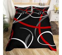Homemissing Set di biancheria da letto con copripiumino e 1 federa per letto singolo, rosso, grigio e nero, motivo geometrico, per ragazzi e ragazze