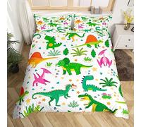 Homemissing Set di biancheria da letto con copripiumino e 2 federe per letto matrimoniale, motivo: dinosauri della giungla, colore: verde