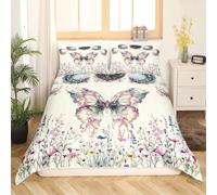 Homemissing Set di biancheria da letto con copripiumino e falena della morte, per bambini e ragazzi, decorazione per la camera di Halloween, set copripiumino matrimoniale con fiori, sole e luna, 3