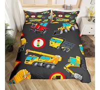 Homemissing - Set di biancheria da letto con copripiumino e federe, motivo veicoli da costruzione, con escavatore e camion giocattolo, per bambini e ragazzi, doppio, con 2 federe